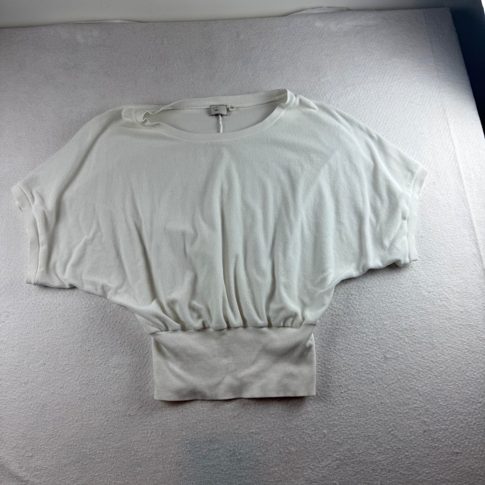 Anthropologie Postmark White Dolman Batwing Blouson Top Ribbed Waist Medium
